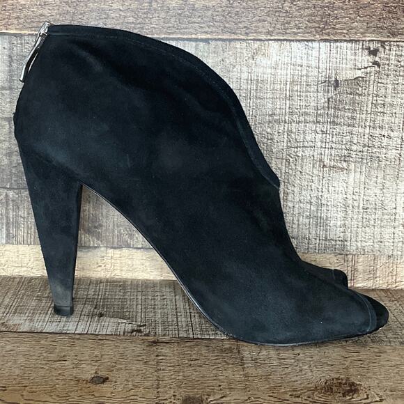 Vince Camuto Amber Black Suede Peep Toe Heeled Ankle Boots Booties Size 6 - Picture 6 of 11
